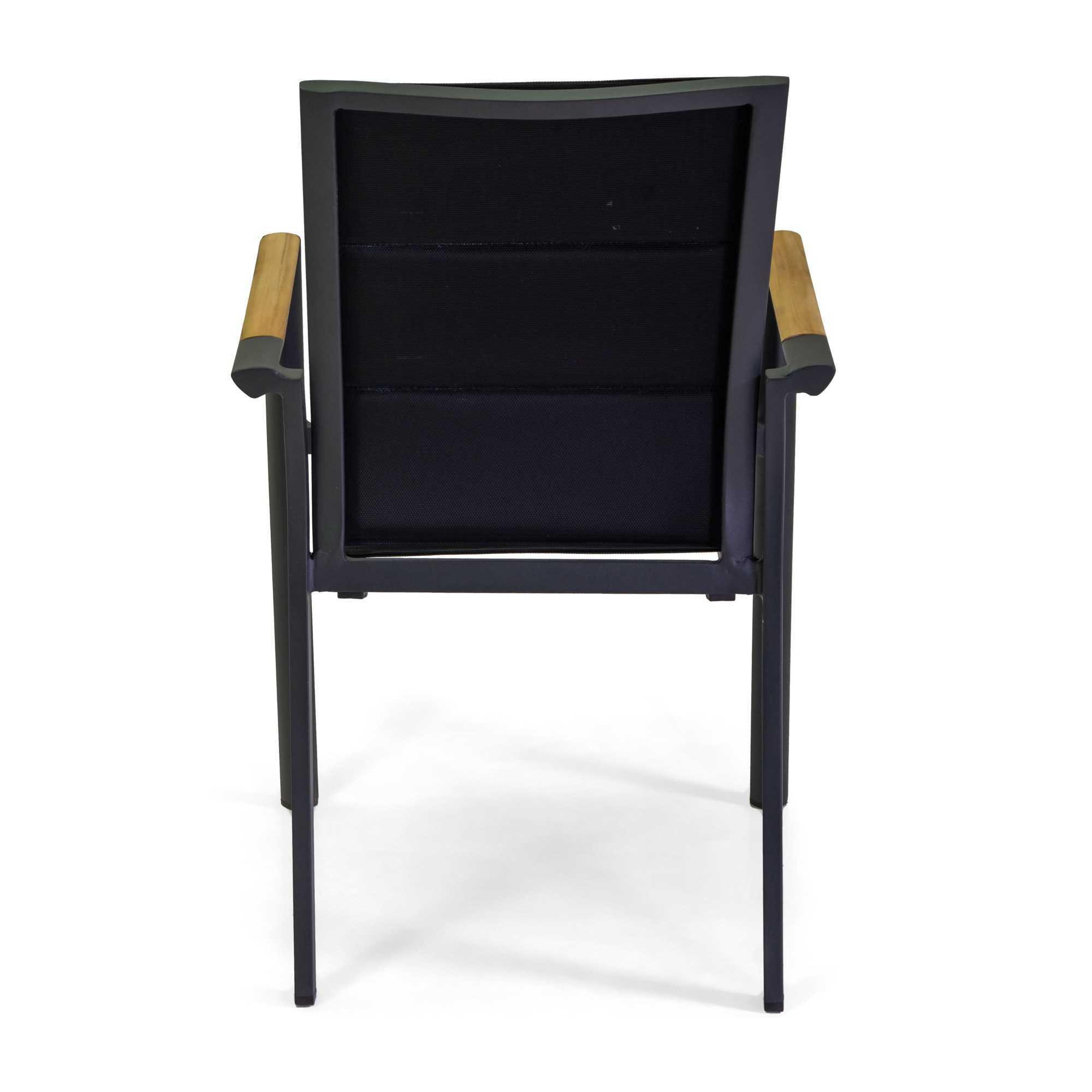 Poltrona Rachel Vacchetti in alluminio con textilene nero e teak 56x58h45/88