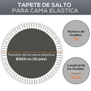 Tapete de Repuesto para Trampolín Ø323 cm Colchoneta para Trampolín de 12 Pies con 72 Ganchos en Forma de V Anti-UV y 8 Filas de Costuras Carga 120 kg Negro