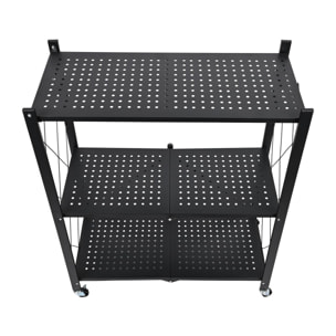 Estantería de Almacenamiento PLEGABLE de 3 Estantes con ruedas, SIN montaje - 71x34x89 cm color Negro