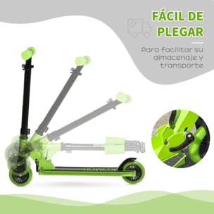 Patinete para Niños +3 Años Plegable con Altura Ajustable de 79,5-89,5 cm Verde