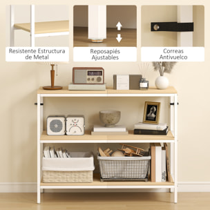 Mesa de Consola Estrecha Consola de Recibidor Mesa de Recibidor Moderna con 3 Estantes Abiertos y Patas de Metal para Pasillo Entrada Salón Dormitorio Natural y Blanco