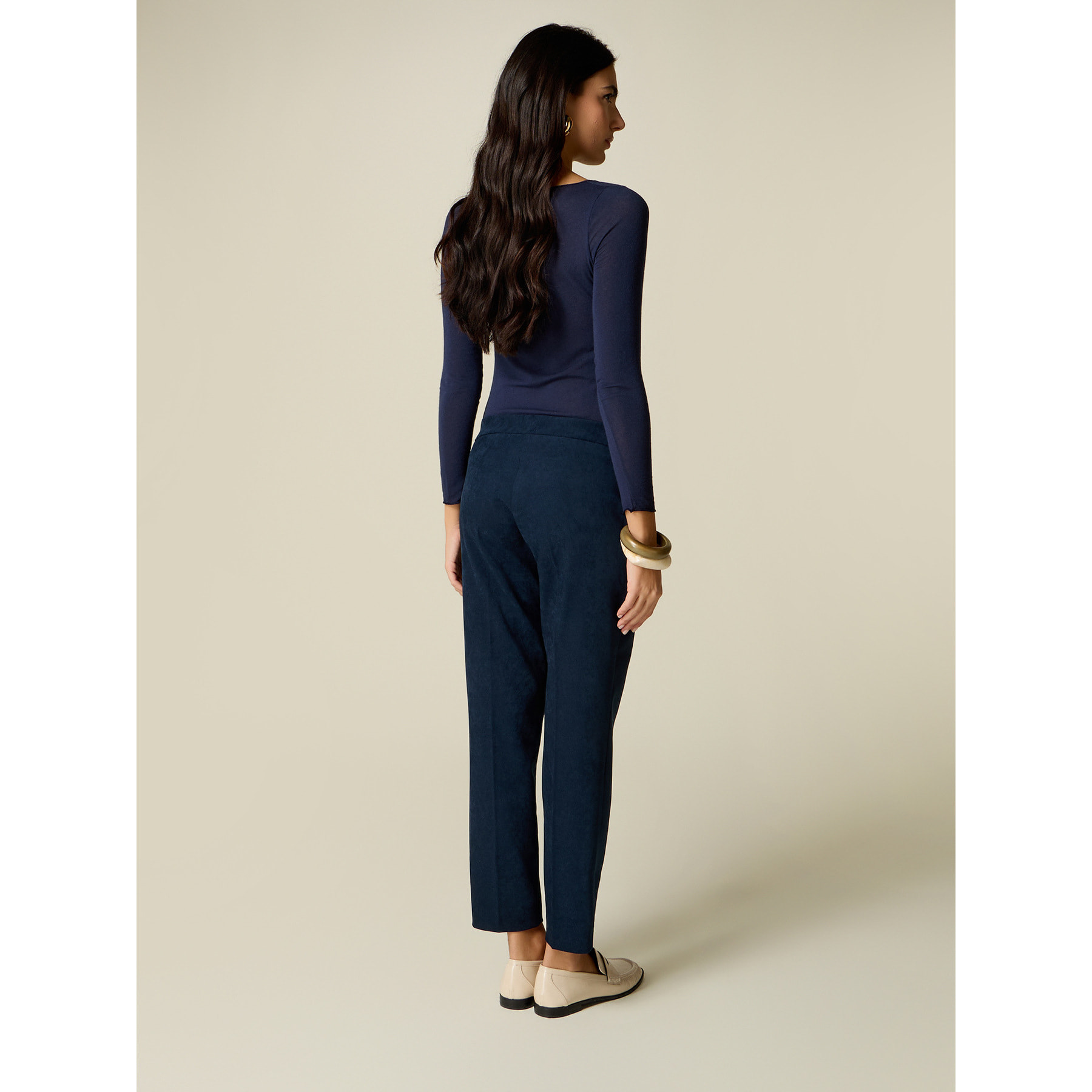 Oltre - Pantaloni a sigaretta effetto fustagno - Blu
