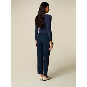 Oltre - Pantaloni a sigaretta effetto fustagno - Blu