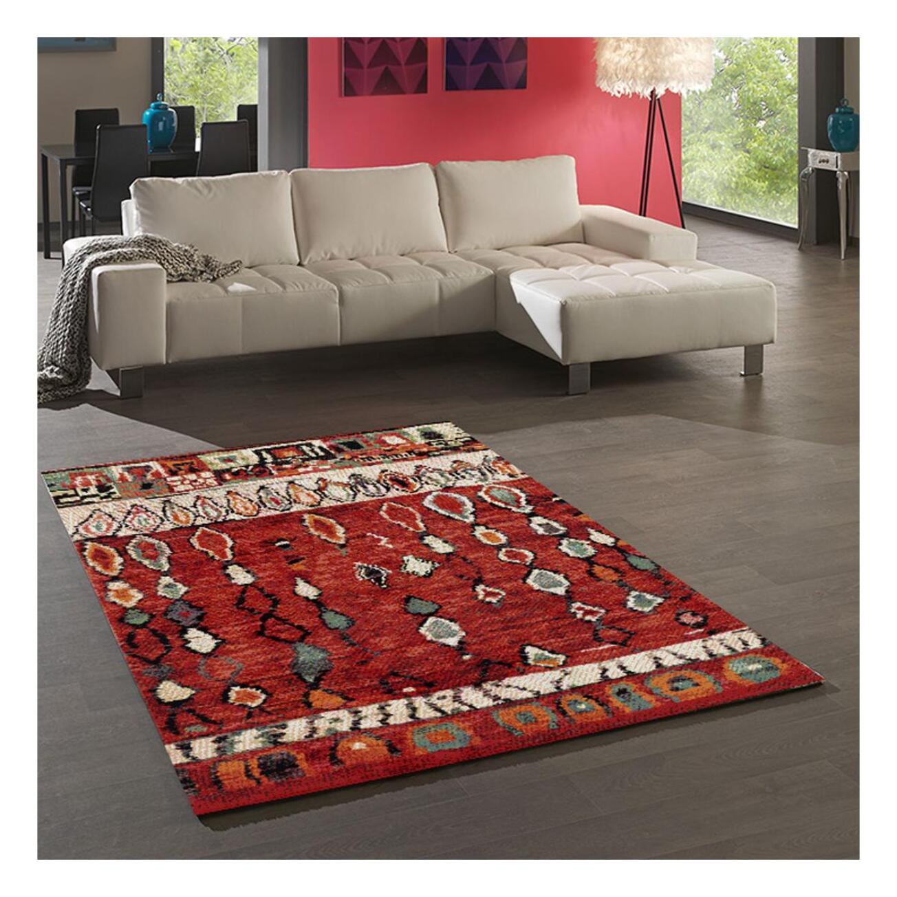 tapis salon 160x230 tissé rouge rectangle motif berbère MO 75