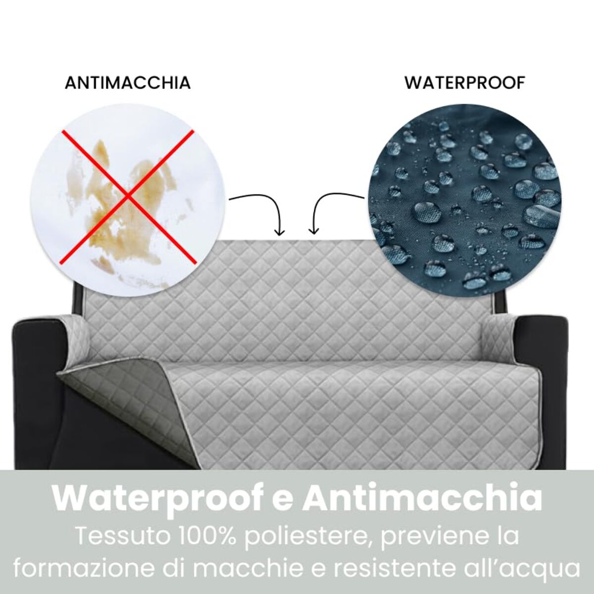 INTRECCI Copridivano 3 Posti Grigio Chiaro/Grigio Scuro Bicolore Antimacchia Waterproof Facilmente Lavabile con Elastico Misure Multiple Salva Divano Reversibile Certificazione Oeko Tex