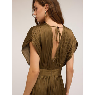 Motivi - Vestito lungo in satin plissé - Verde militare
