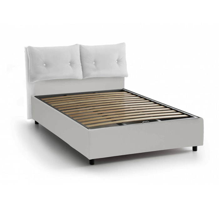 Letto matrimoniale Artrax, Letto contenitore con rivestimento in tessuto, 100% Made in Italy, Apertura frontale, adatto per materasso Cm 160x200, Bianco