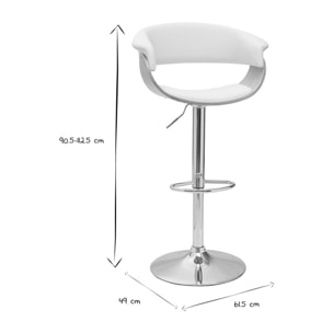 Tabouret de bar design réglable blanc et bois clair OKTAV