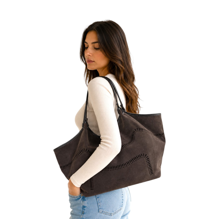 Borsa a Spalla Cheval Firenze Madera Suede Testa di Moro