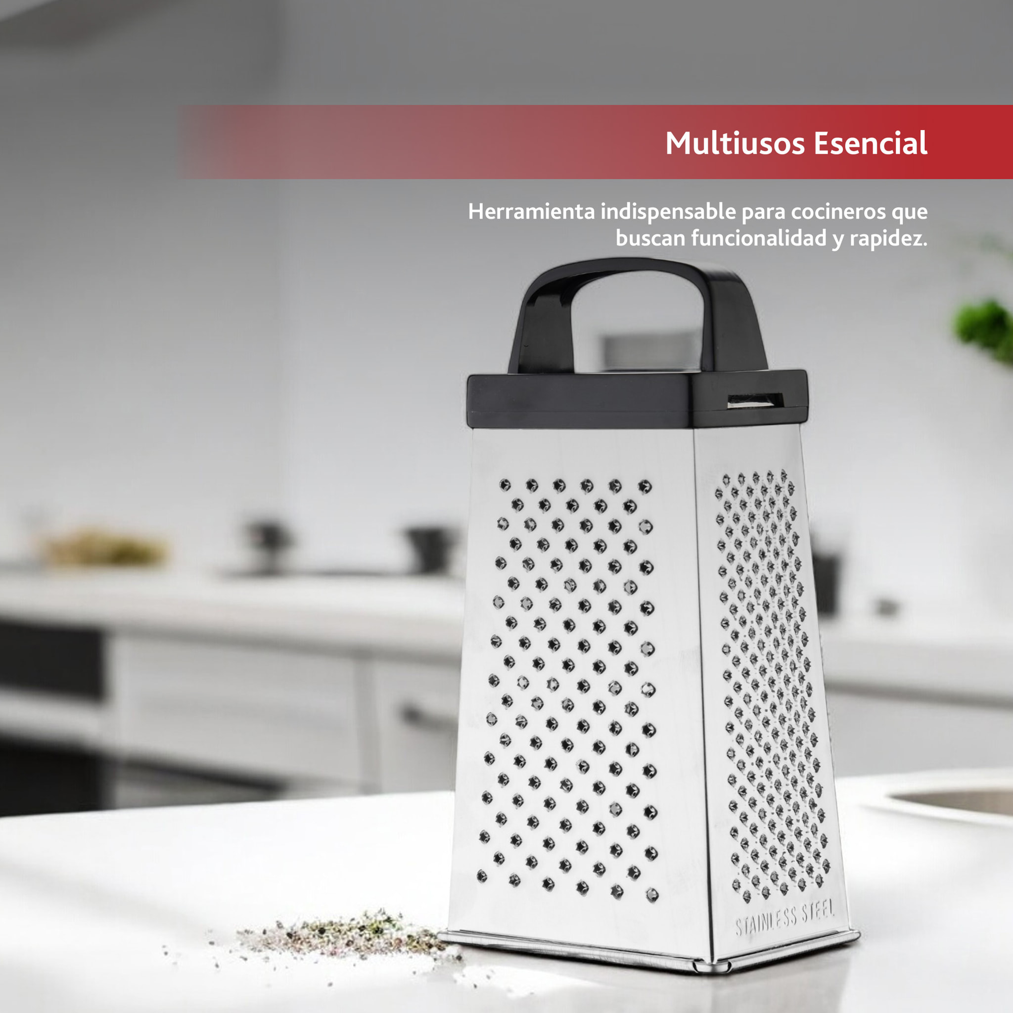 Rallador de Acero inoxidable de 4 caras 8,9x6,4x16,5cm