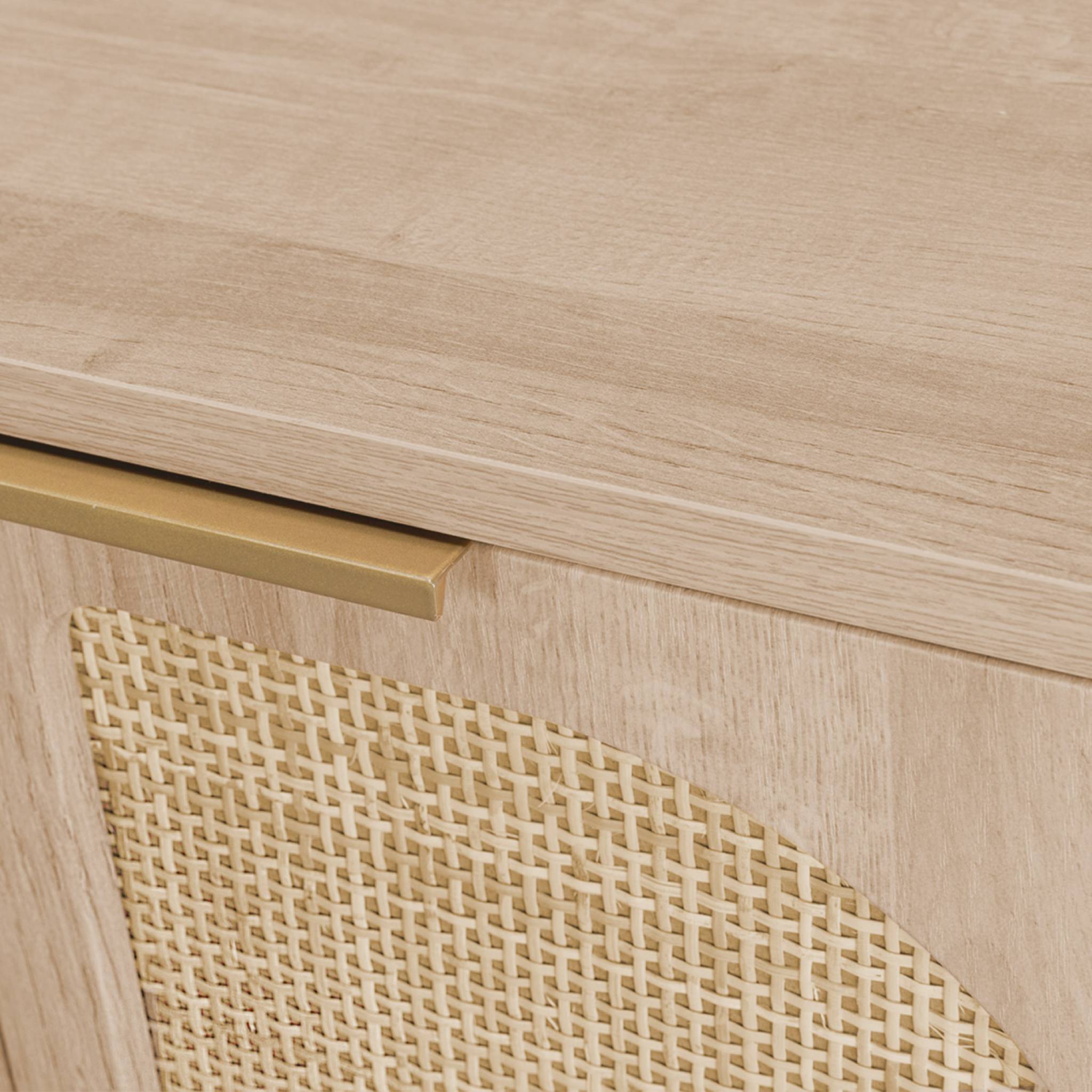 Bureau effet bois et cannage 2 portes EVA naturel 120 x 55 x 76.5 cm
