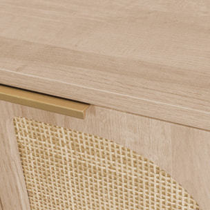 Bureau effet bois et cannage 2 portes EVA naturel 120 x 55 x 76.5 cm