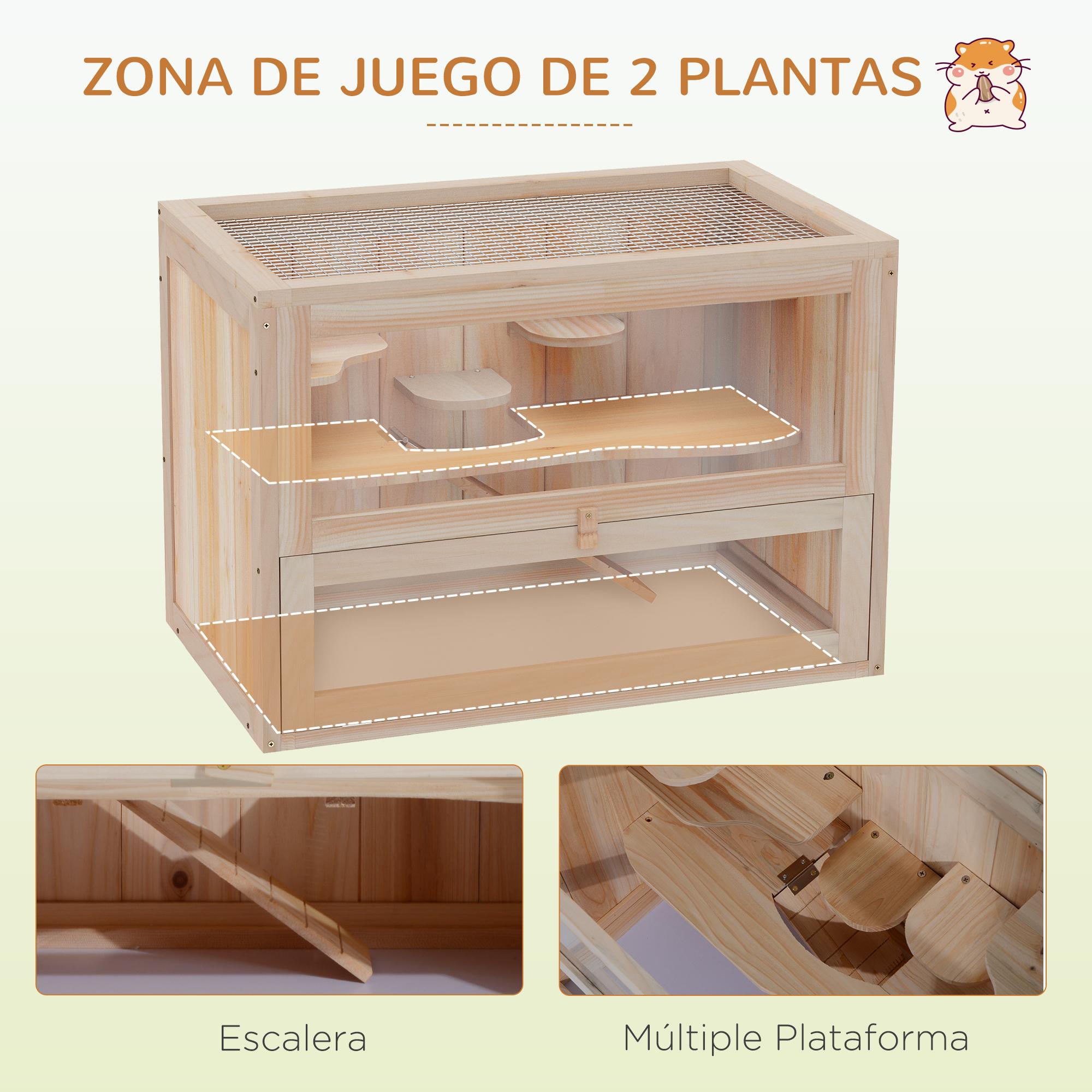 Jaula para Hámster 2 Niveles de Madera 60x35x42 cm Madera