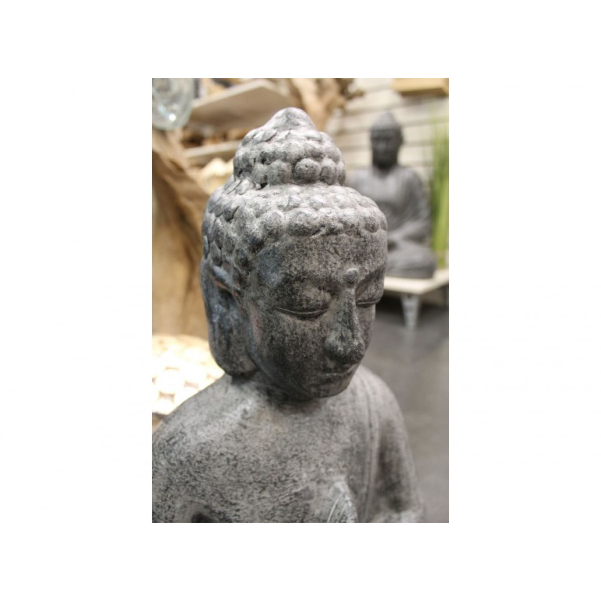 Buddha assis gris en terre cuite posture de méditation H52cm - BOUDI