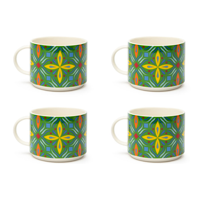 Set 4 Tazze Jumbo Excelsa – Puebla, New Bone China Multicolore