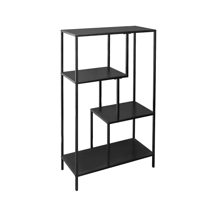 Etagère bibliothèque noir en métal noir asymétrique 4 niveaux INDUSTRIELLE  L 69 x P 33 x H 113.5cm