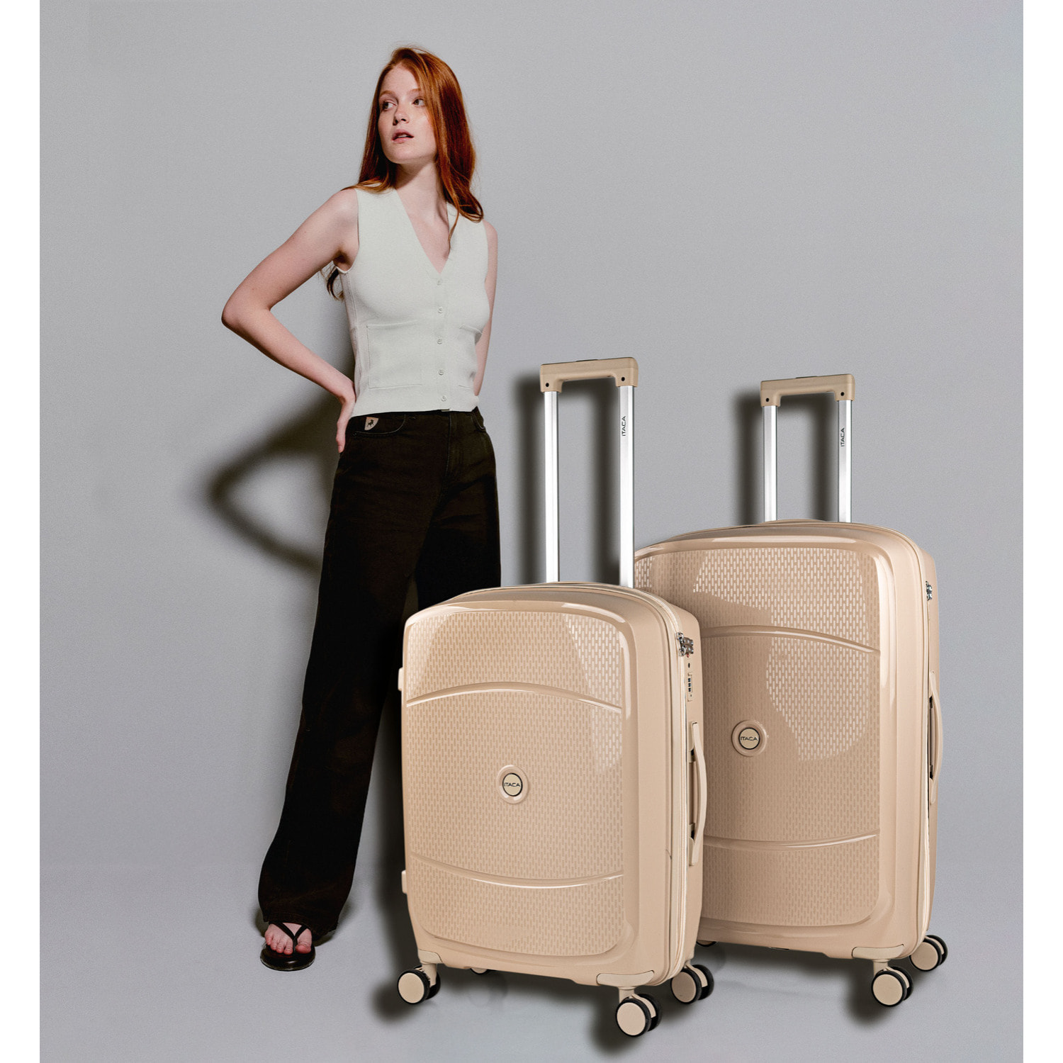 Juego De Maletas Rígidas Pp Itaca Moscu Taupe