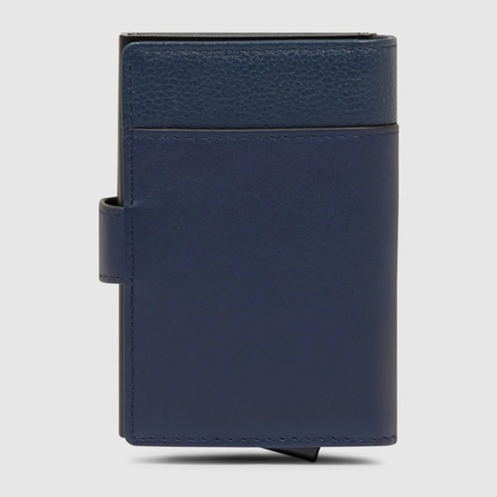 Piquadro Portacarte automatico in metallo e pelle, schermato con protezione RFID