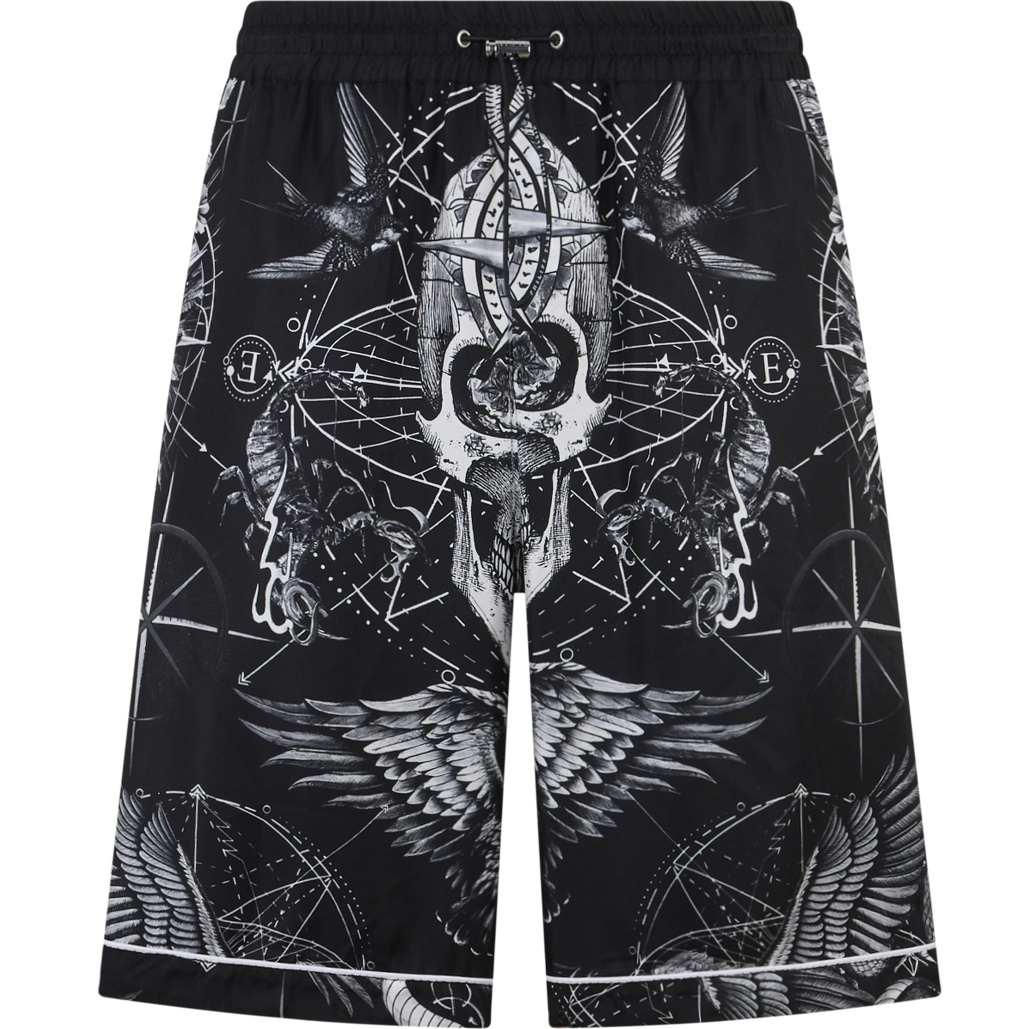 PHILIPP PLEIN Silk Bowling Shorts All-Over Tattoo
