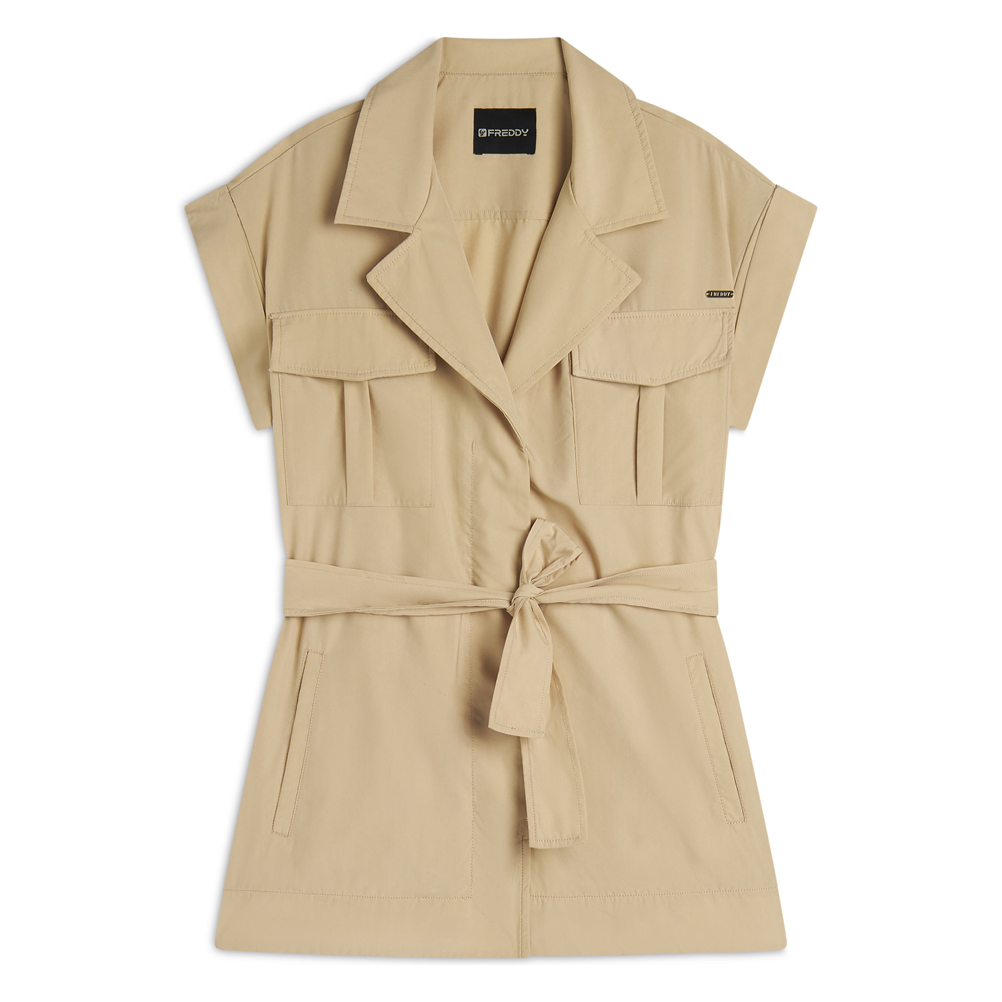 Trench donna senza maniche con cintura in vita