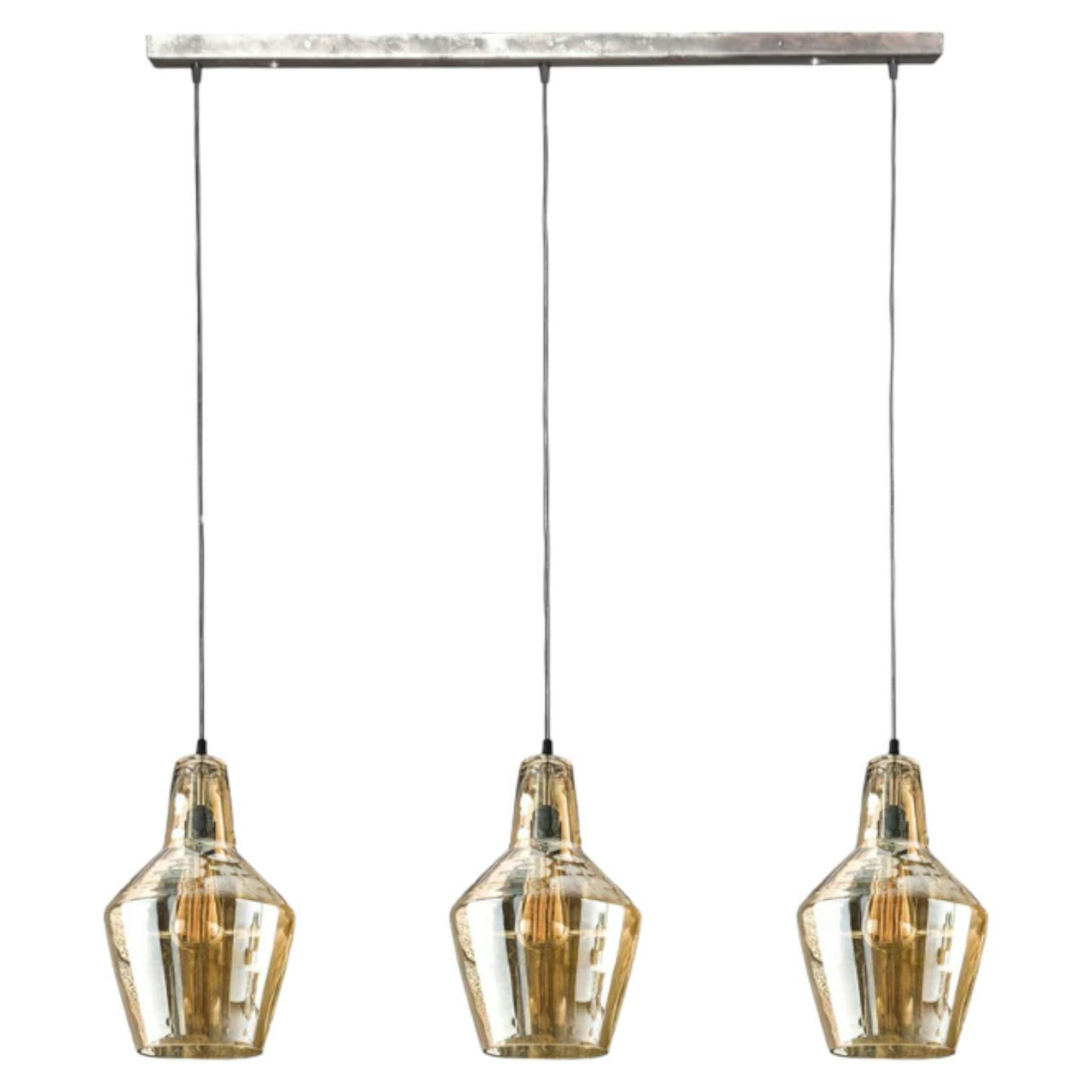 Suspension vintage en verre ambré 3 lampes LUCKNOW