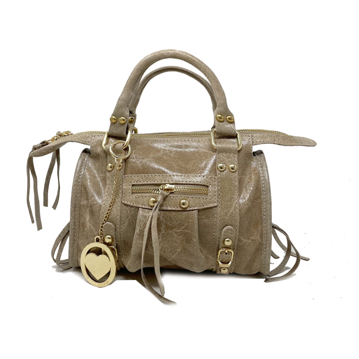 Chicca Borse - Borsa a Mano Donna in Vera Pelle - Colore Fango