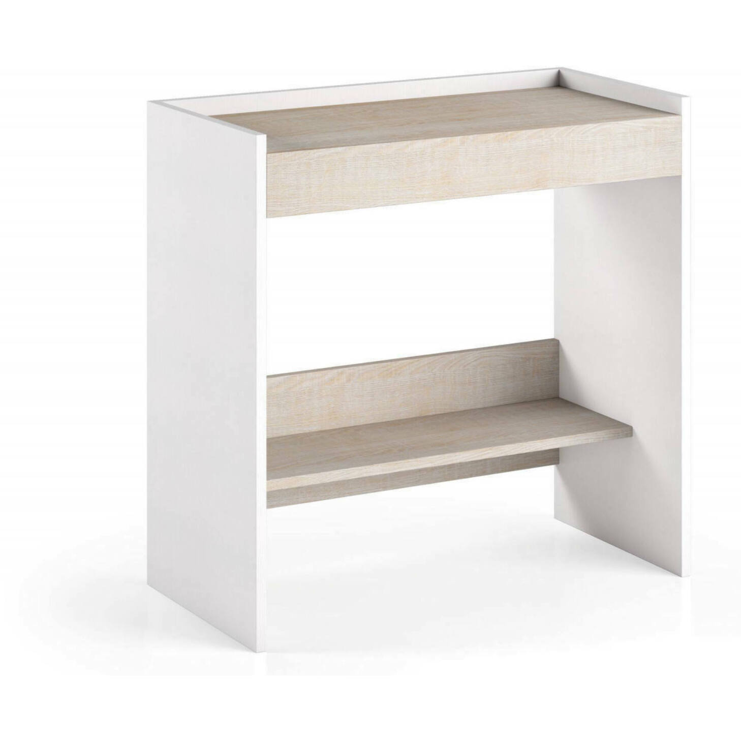 Scrivania Adri, Scrittoio moderno con cassetto, Tavolo da studio o ufficio porta PC portalibri, 100% Made in Italy, 80x40h79 cm, Bianco e Rovere