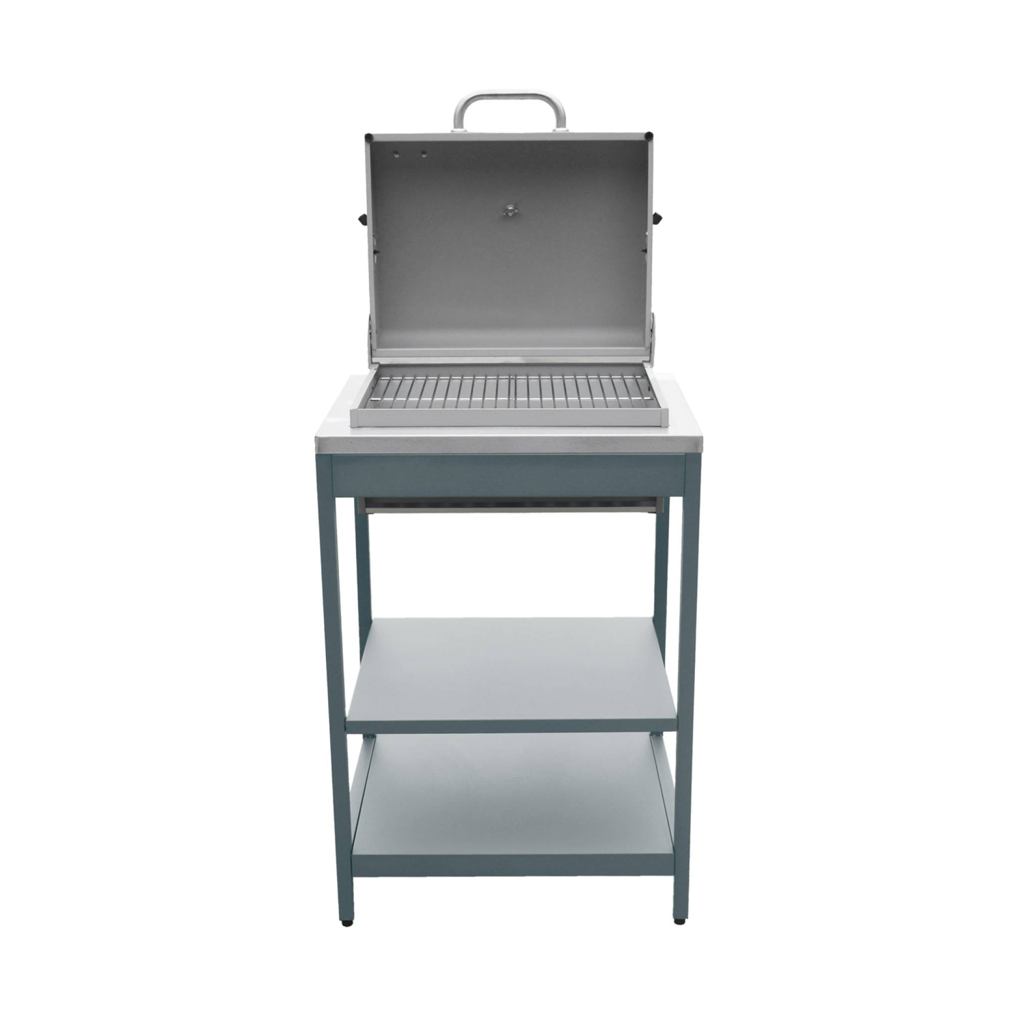 Barbecue grill charbon de bois bleu gris Naxos grille chromée 2 étagères