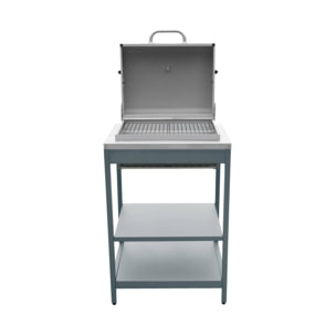 Barbecue grill charbon de bois bleu gris Naxos grille chromée 2 étagères