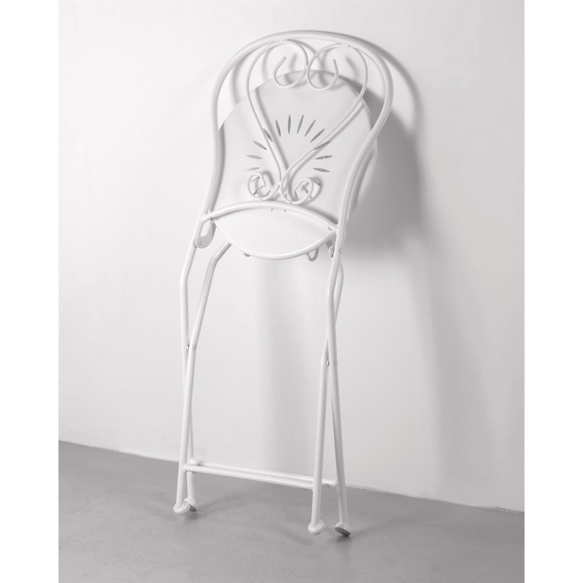 Set da giardino bianco 2 sedie pieghevoli 1 tavolino rotondo - Deco