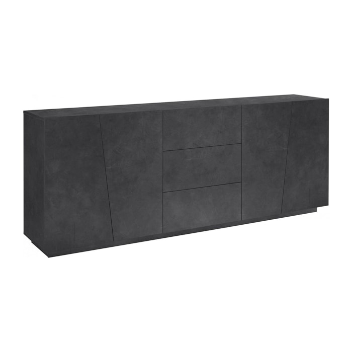 Credenza moderna a 4 ante e 3 cassetti, Made in Italy, Madia da cucina, Buffet di design da soggiorno, cm 220x43h86, colore Grigio Cenere