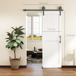 Puerta Corredera de Granero con Herrajes Puerta Corredera de Interior con Manija Rodillo y Guía de Suelo Mejorados para Baño Salón Sala de Estar 71,5x213,4 cm Blanco