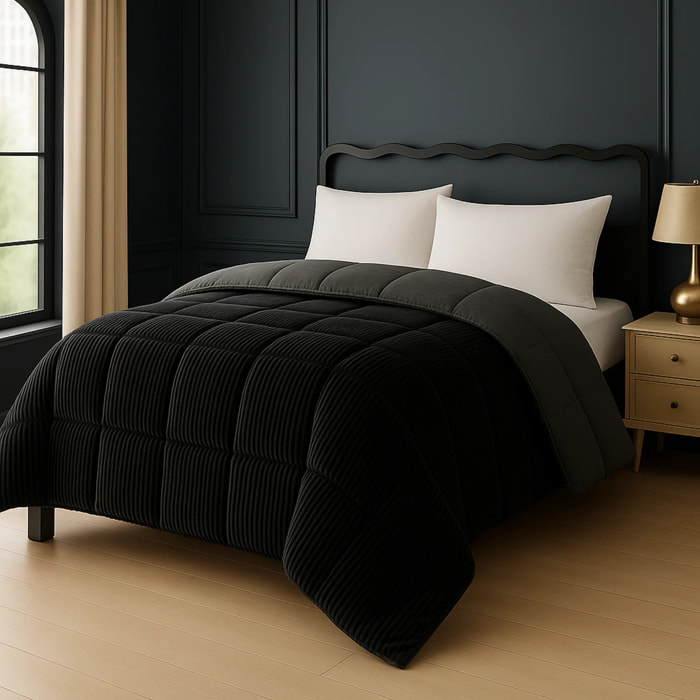 Plaid chaud Coton Club | Microfibre hypoallergénique | Velours côtelé | Réversible & lavable | Gris