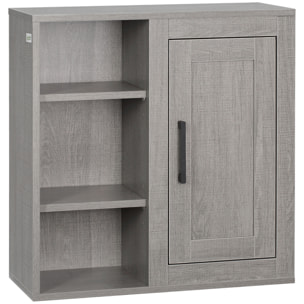 Armario de Baño de Pared con 3 Estantes Abiertos y 1 Puerta Mueble Auxiliar Suspendido para Salón Aseo Dormitorio Estilo Moderno 48x20x50 cm Gris