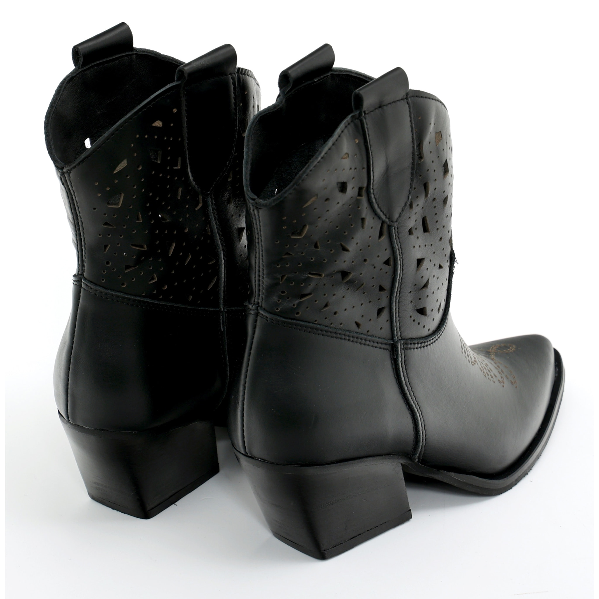 Stivaletti texani in vera pelle di vitello laserata
