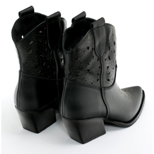 Stivaletti texani in vera pelle di vitello laserata