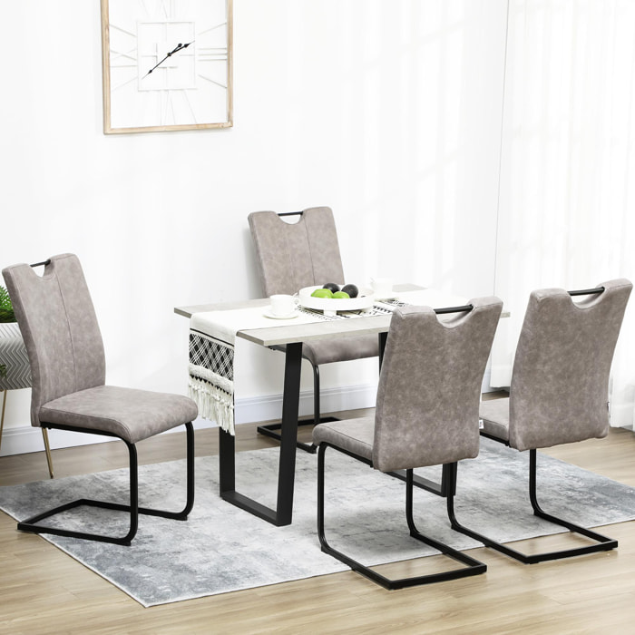 Lot de 4 chaises de salon design cantilever piètement luge acier noir revêtement microfibre gris