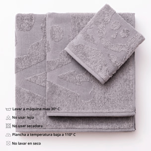 Set 6 de toallas de baño calavera (2x tocador 30x50cm + 2x manos 50x90cm + 2x baño 70x140cm) 100%algodón gris scalpers home