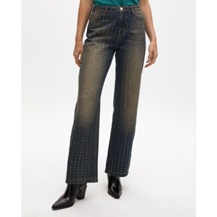 Jeans a Gamba Larga Usato con Dettagli Rame