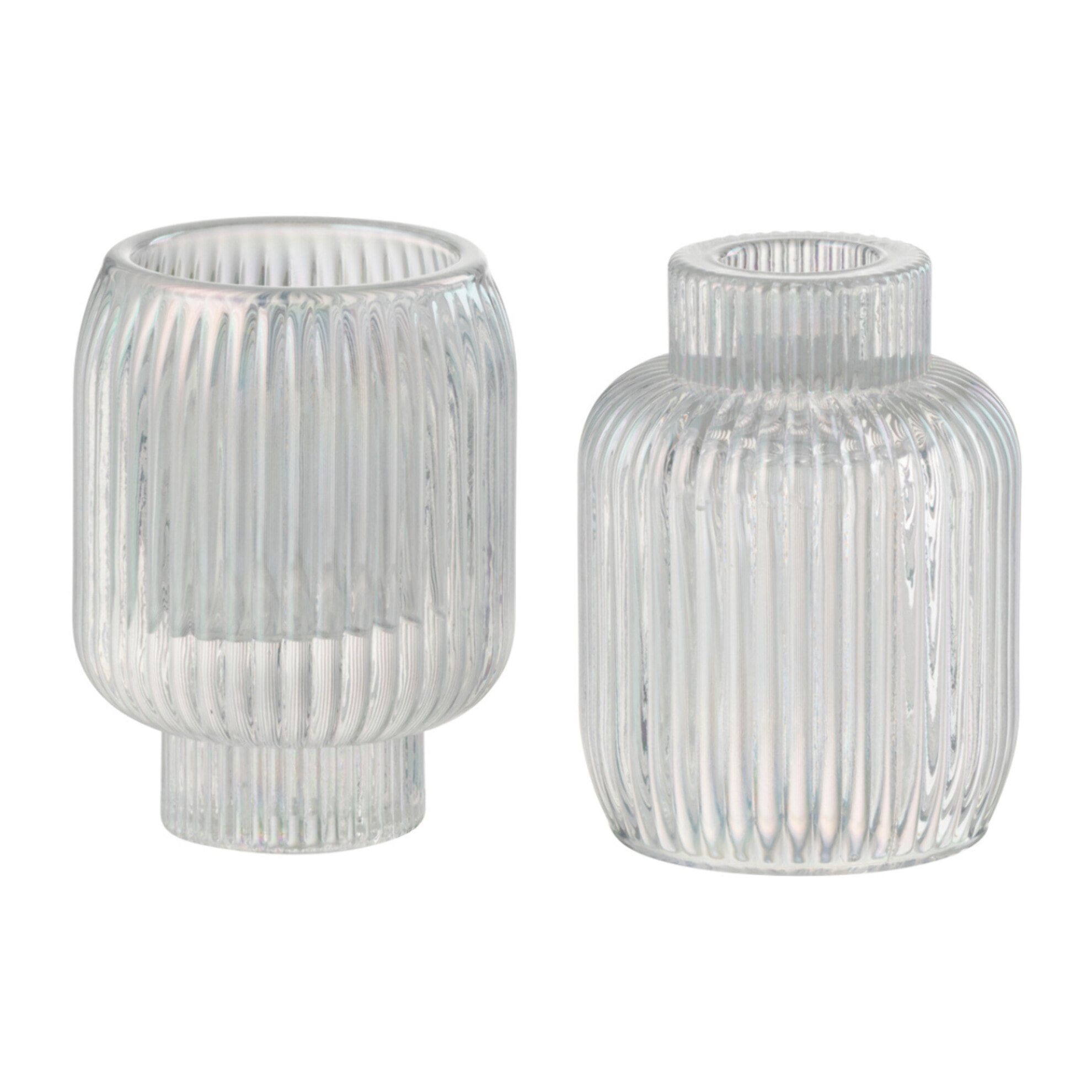 J-Line bougeoir Rib - verre - nacre/transparent