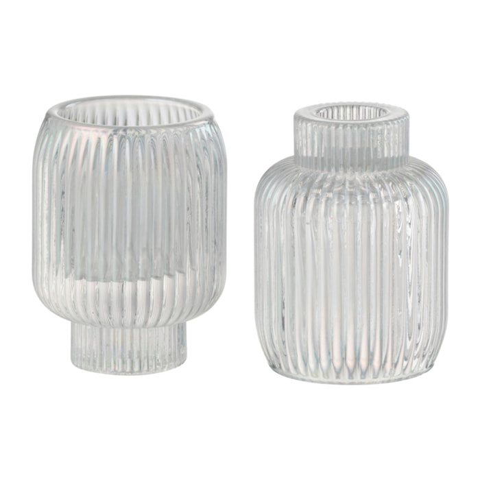 J-Line bougeoir Rib - verre - nacre/transparent