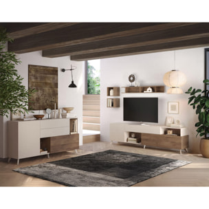 Estelle - meuble tv - 2 portes et 1 tiroir - 241 cm - Marron / Blanc