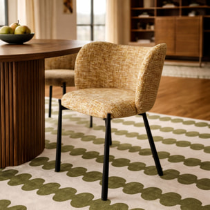 Ensemble table 230cm effet noyer et 6 chaises en tissu ocre SUZAN