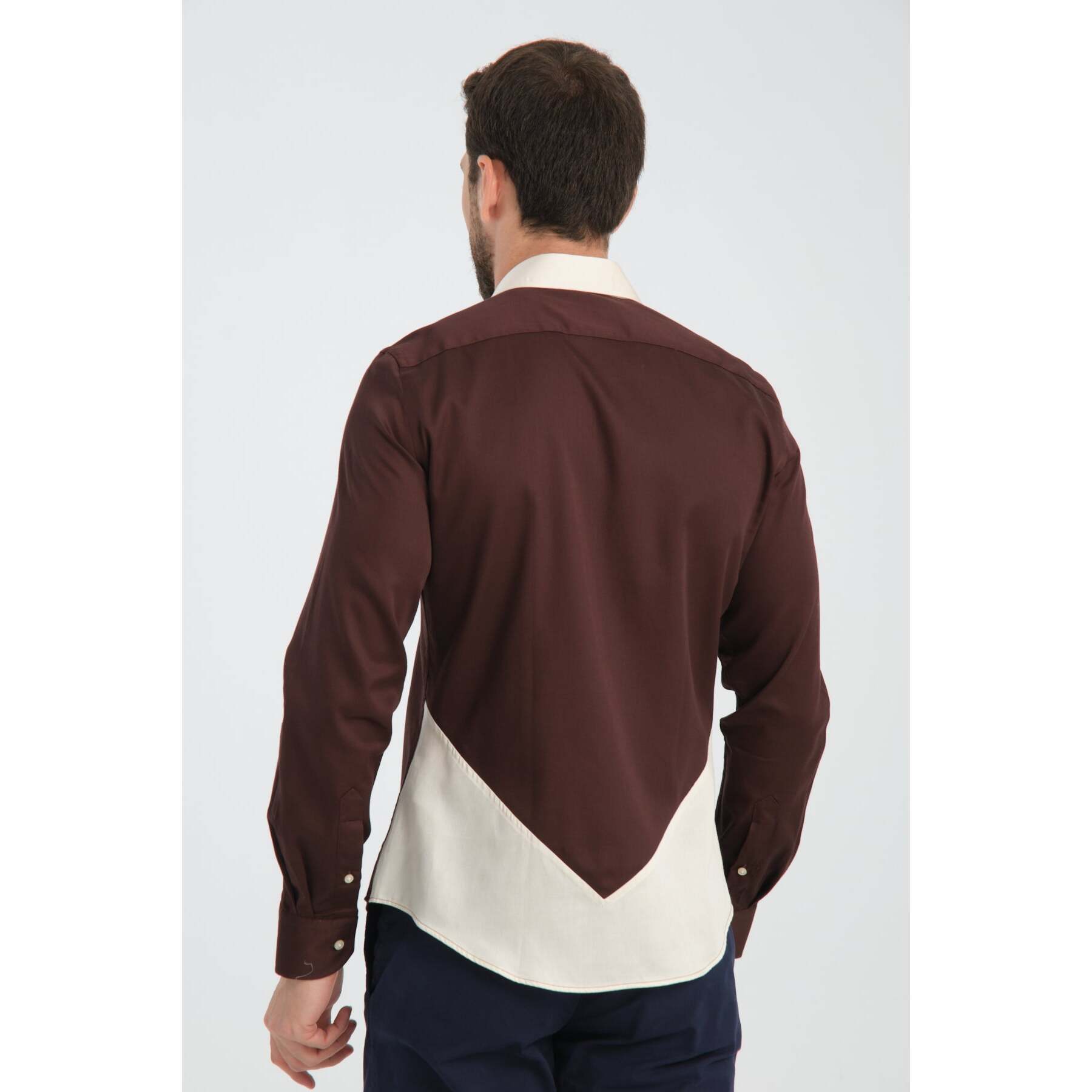 Camicia Uomo 1 Bottone Francese Slim Satin Unito Marrone