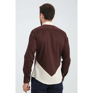 Camicia Uomo 1 Bottone Francese Slim Satin Unito Marrone