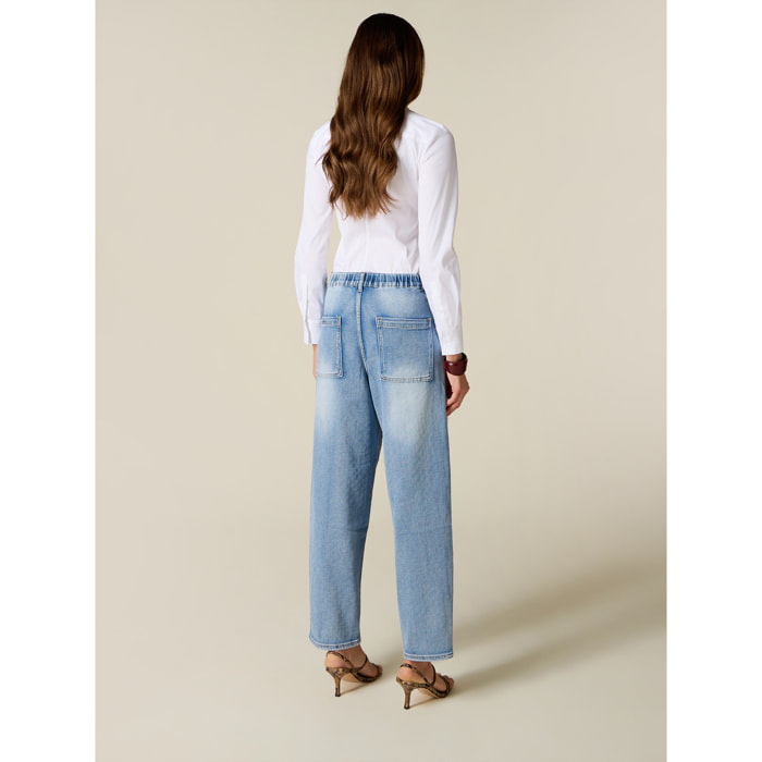 Oltre - Jeans barrel con cristalli davanti - Azzurro
