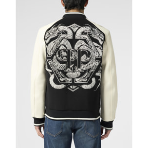 PHILIPP PLEIN Wool & Leather Varsity Bomber Jacket Dragons