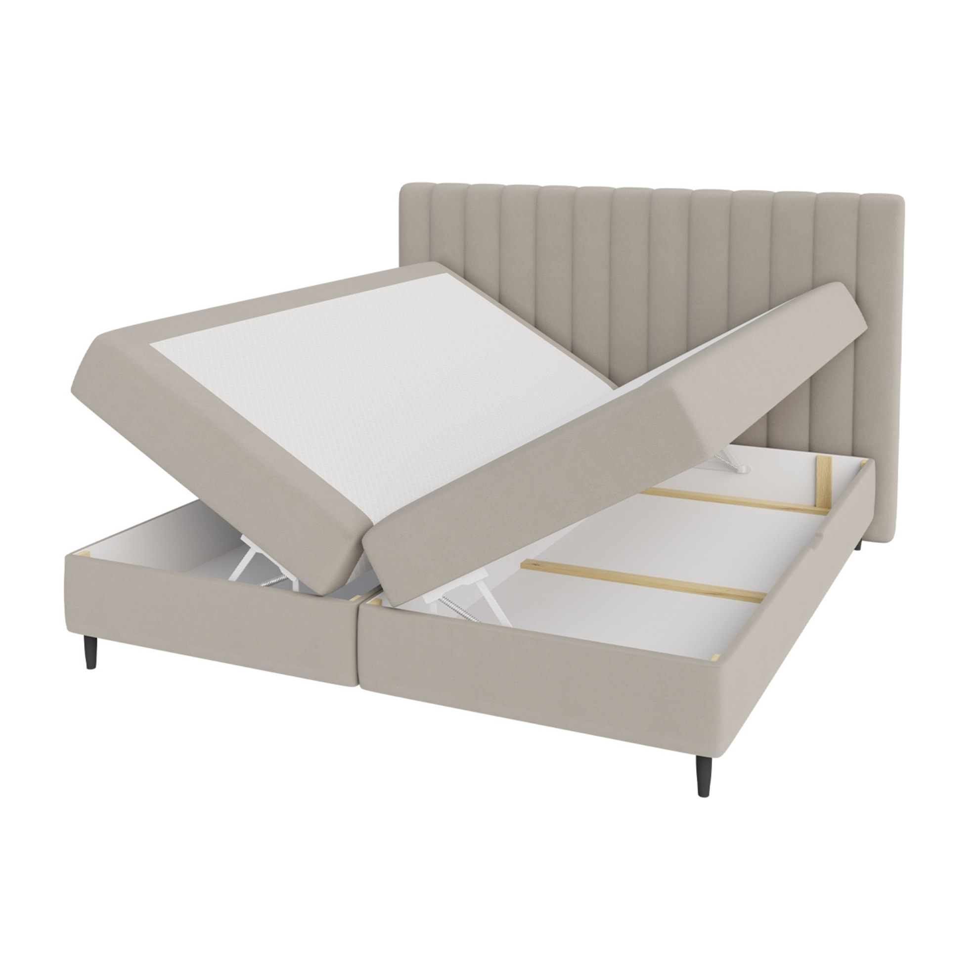 Maria - lit boxspring - 160x200 - en velours - coffres et surmatelas inclus - Beige