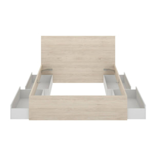 Letto alla francese Iona, Sommier per camera da letto, Giroletto per stanza, Struttura porta materasso, 249x195 h100 cm, Bianco e Rovere