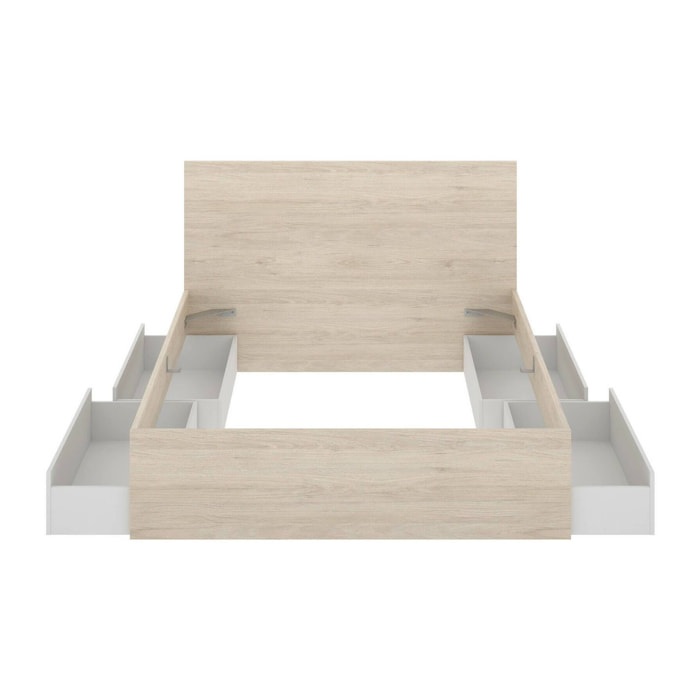 Letto alla francese Iona, Sommier per camera da letto, Giroletto per stanza, Struttura porta materasso, 249x195 h100 cm, Bianco e Rovere